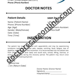 Appendicitis Doctors Note