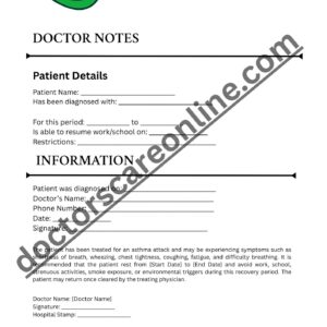 Asthma attack Doctors Note