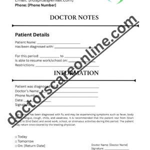 Doctors Note for flu