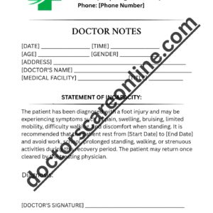 Doctor note for foot injury