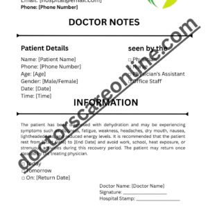 Doctors Note for Dehydration