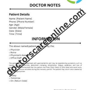 Doctors Note for Gastroenteritis