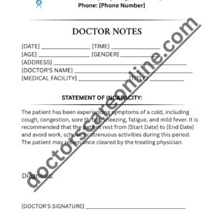 Doctors Note for a cold