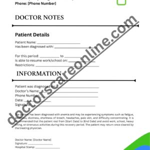 Doctor's Note for anemia