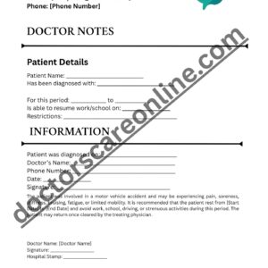 Doctors Note for car accident
