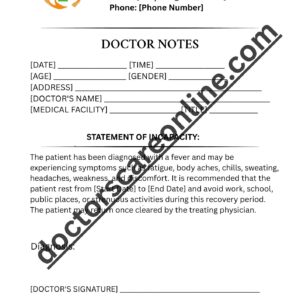 Doctors Note for Fever