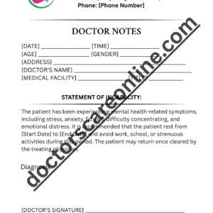 Doctors Note for mental health