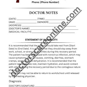 Doctors Note for norovirus