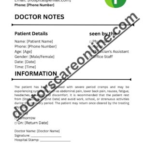 Doctors Note for Period Cramps