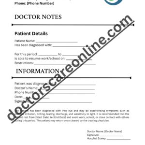 Doctors Note for pink eye