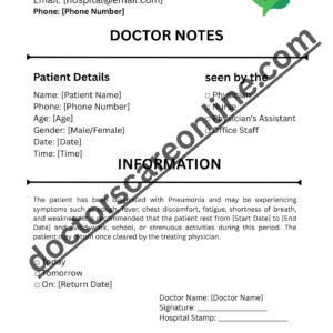 Doctors Note for pneumonia