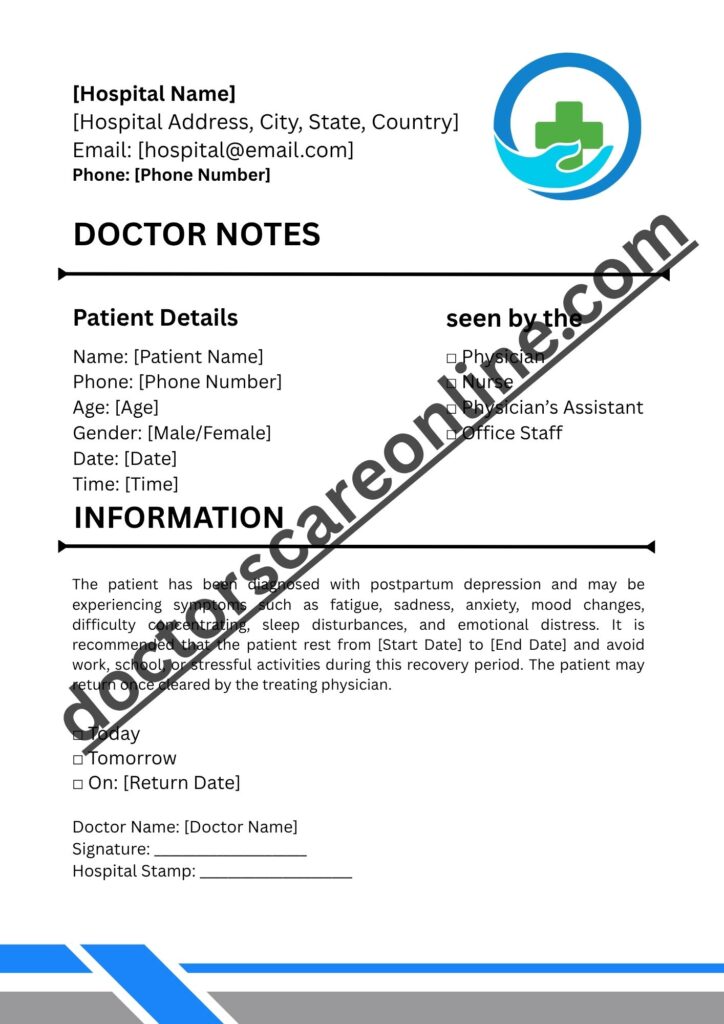 Doctors Note for Postpartum Depression - Leave Note