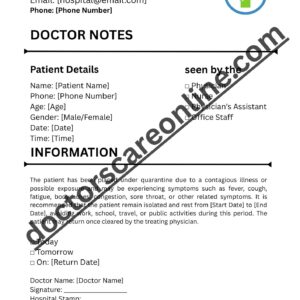 Doctors Note for quarantine