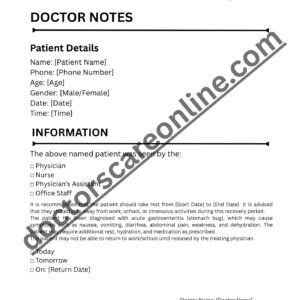 Doctors Note for stomach bug