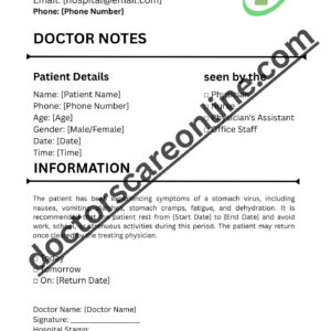 Doctor's Note for stomach virus