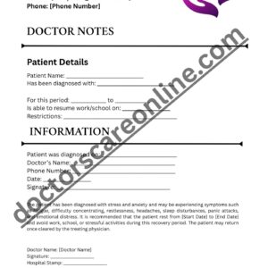 Doctors Note for stress and anxiety