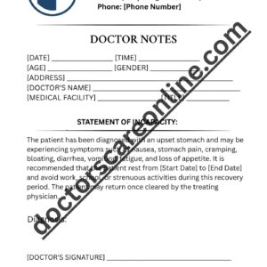 Doctors Note for upset stomach