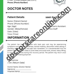 Excuse Doctors Note for back pain