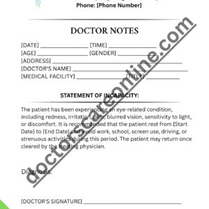 eye Doctor excuse note