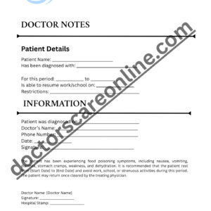 food poisoning Doctors Note