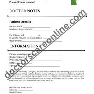 Physical Therapy Excuse Note