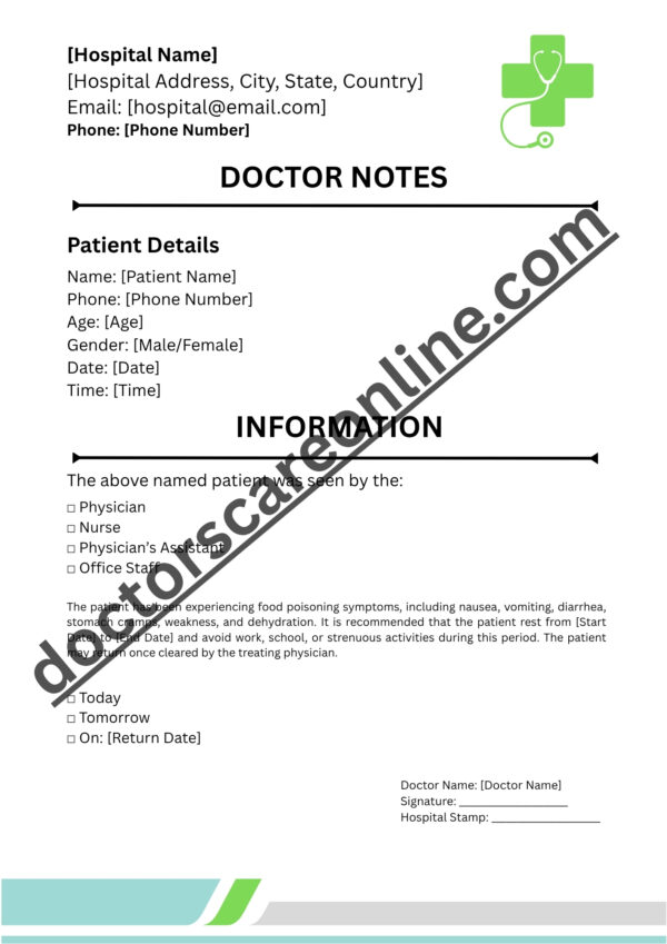 Food Poisoning Doctors Note - Sick Leave Proof