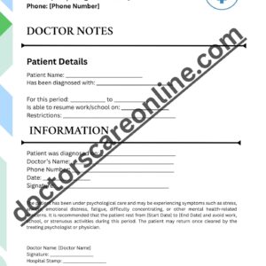Psychologist Doctors Note
