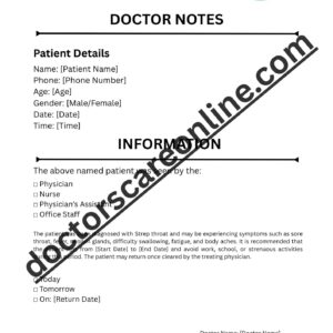 strep throat Doctors Note