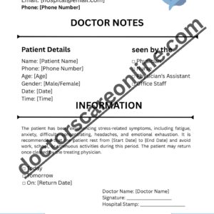 stress leave Doctors Note