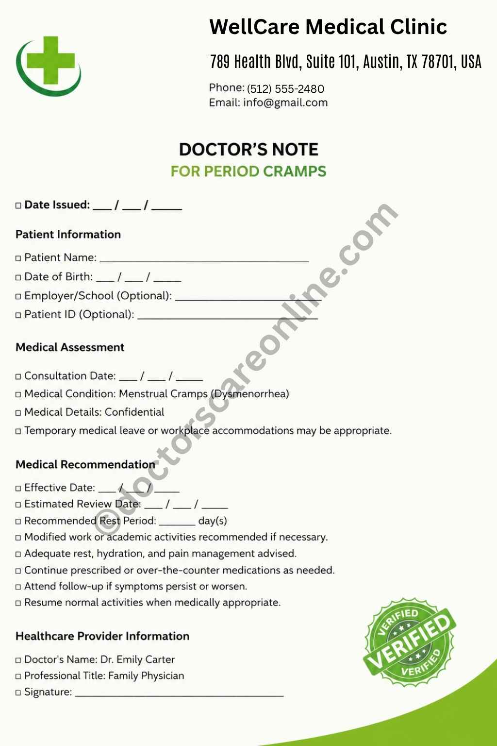 Doctors Note for Period Cramps