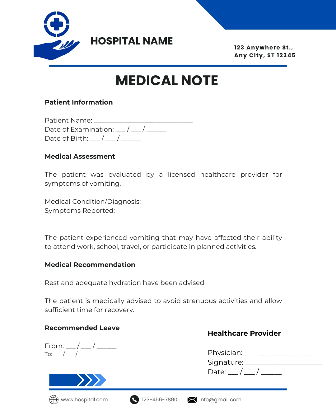 Doctors Note for Vomiting