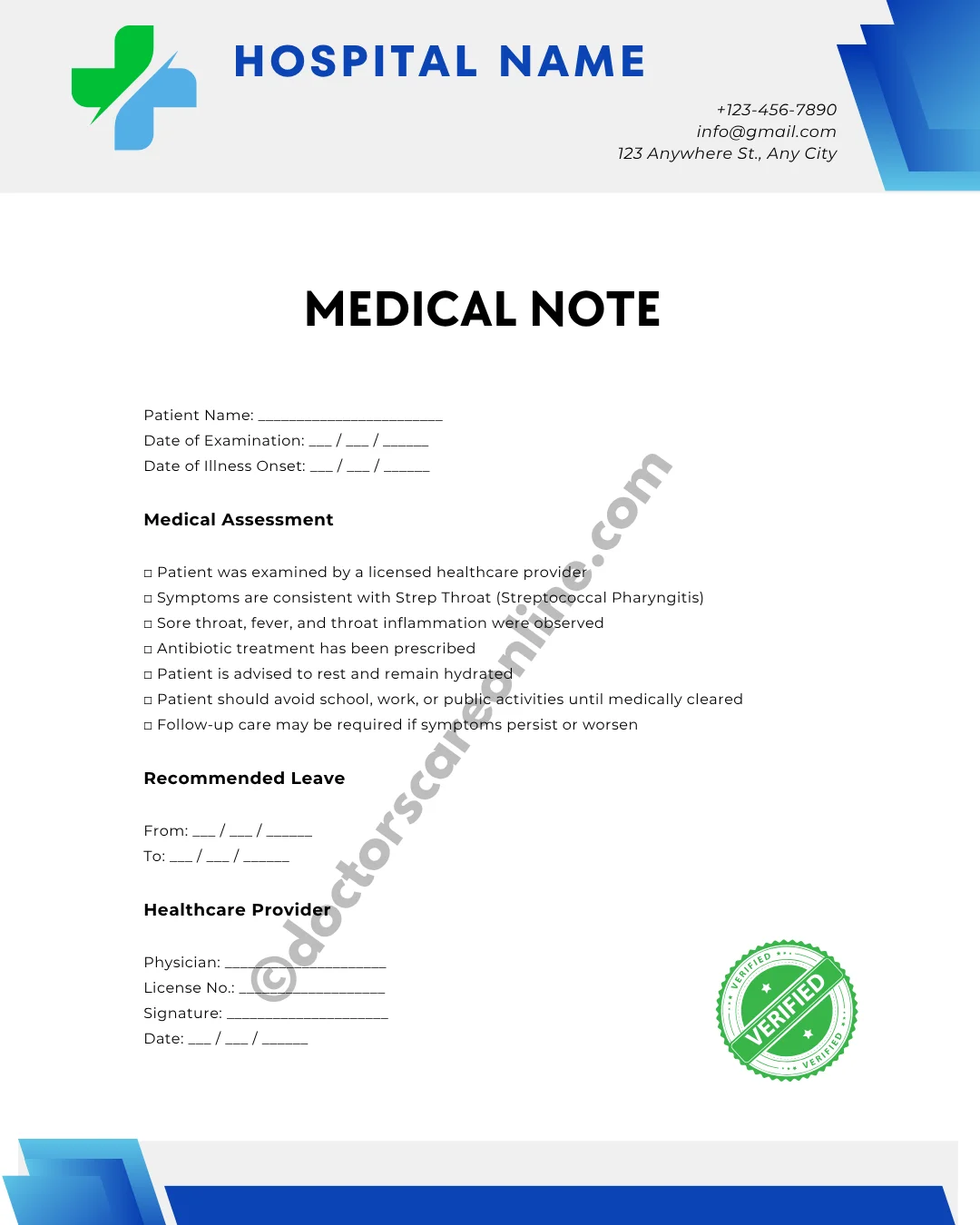 Doctors Note for Strep Throat