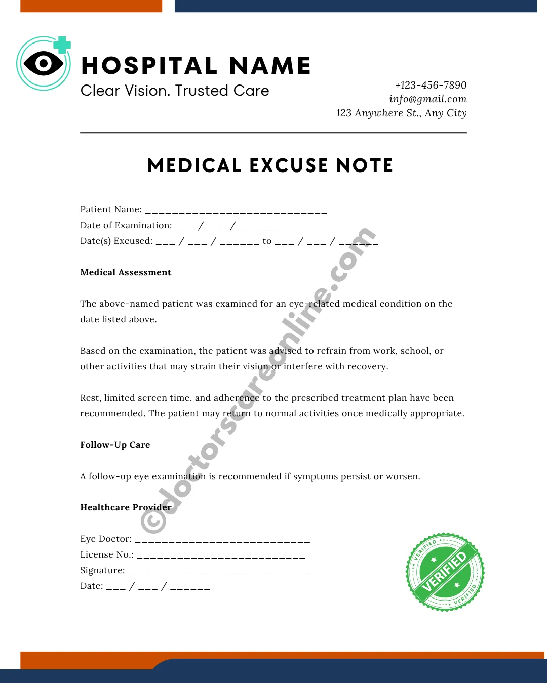 Eye Doctor Excuse Note