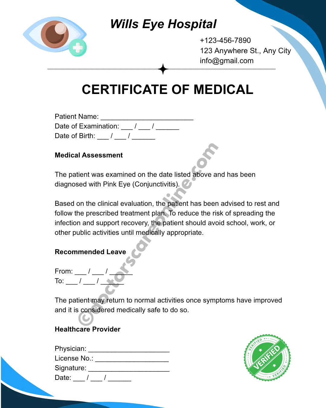 Doctors Note for Pink Eye
