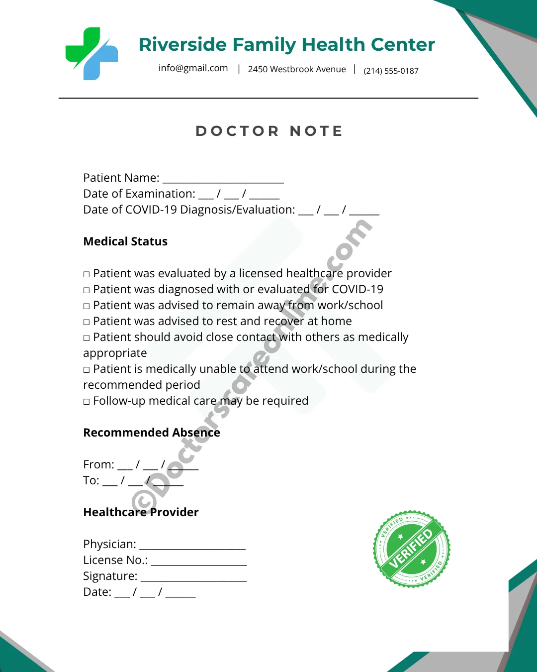 Doctors Note for COVID Absence