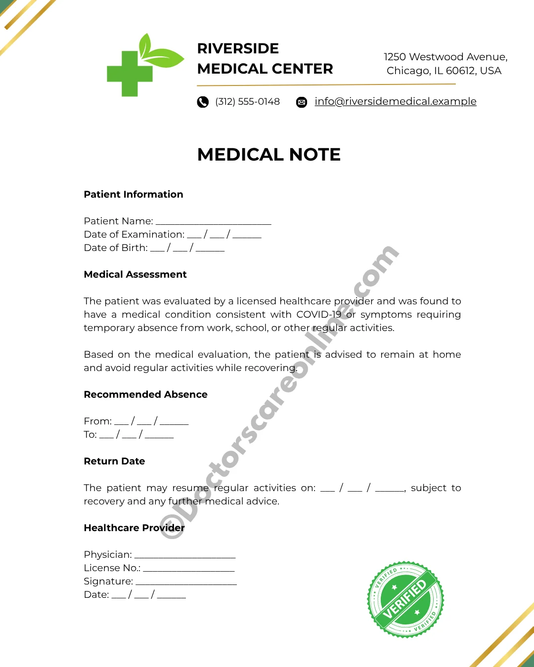 Doctors Note for COVID Absence
