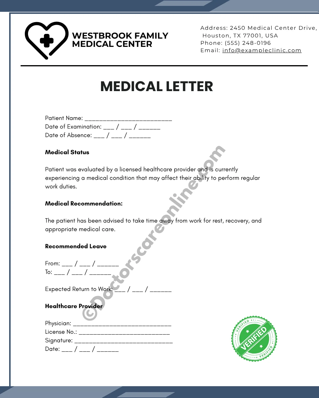 Doctor’s Note for Missing Work