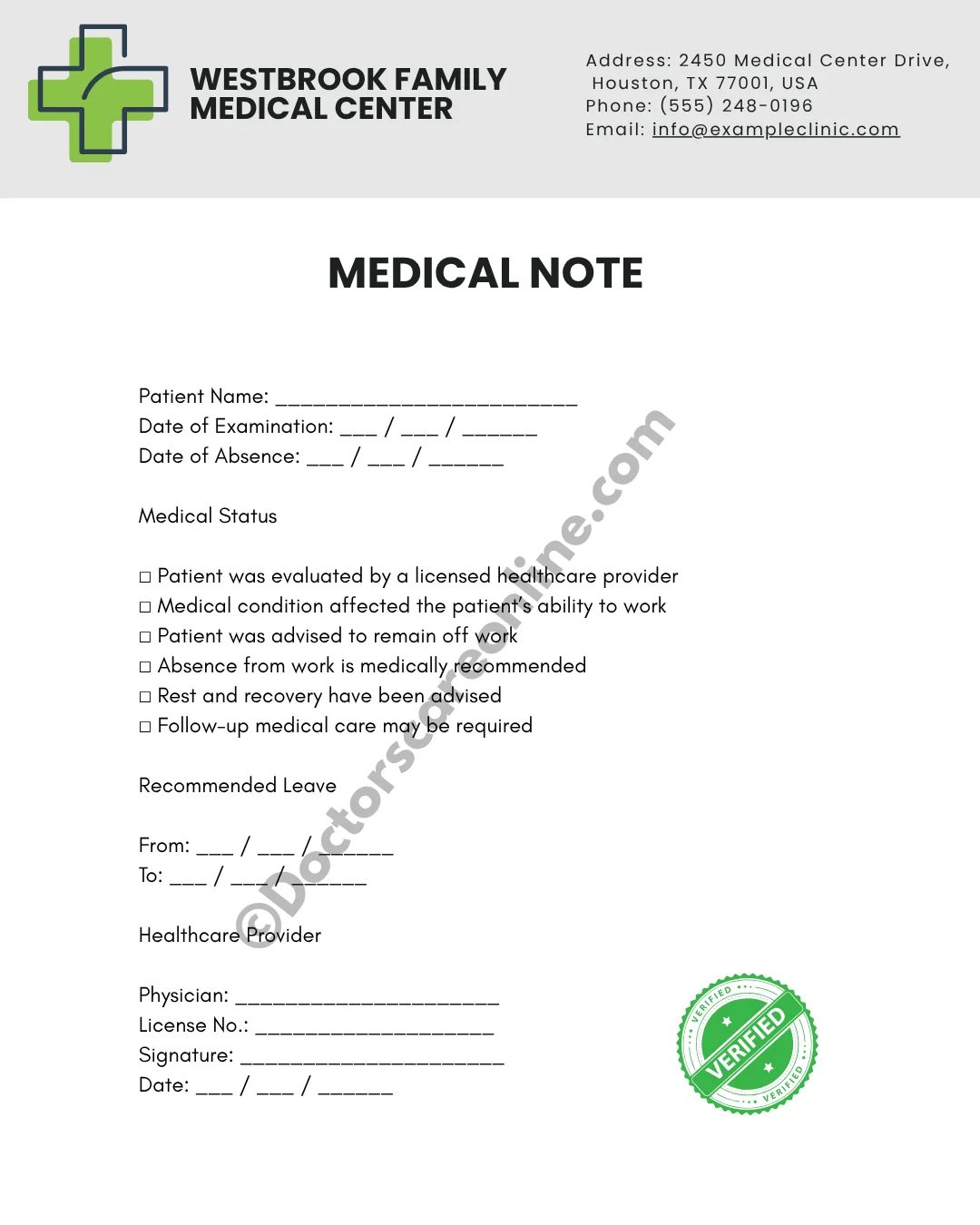 Doctor’s Note for Missing Work