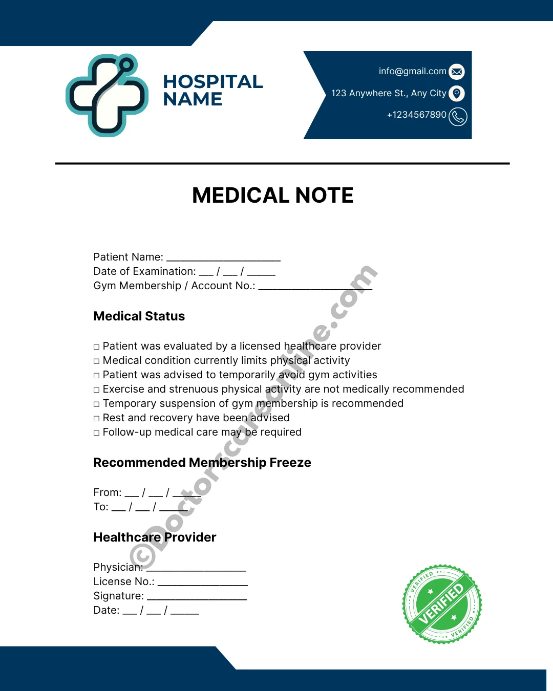 Doctors Note to Freeze Gym Membership