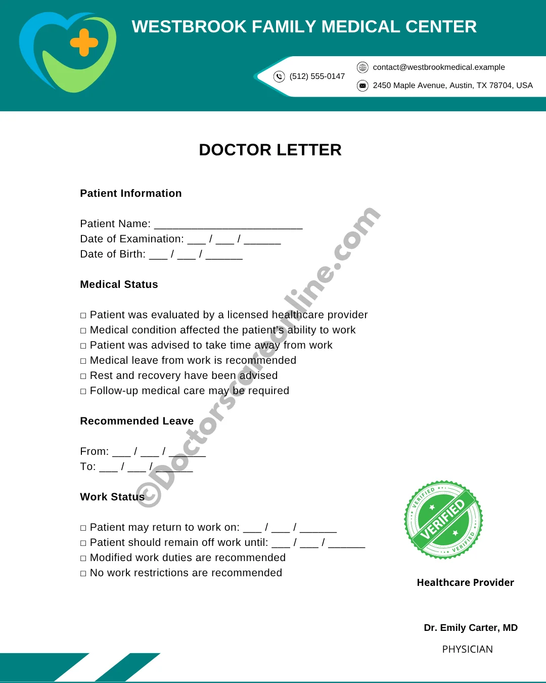 Patient First Doctor's Note for Work