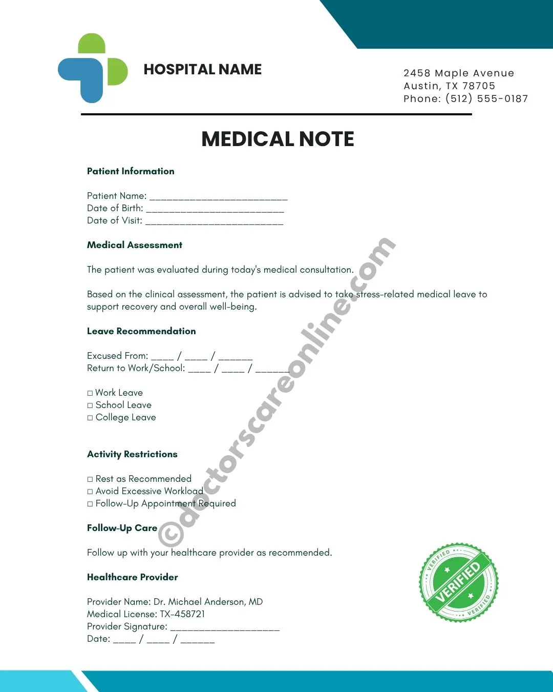Doctors Note for Stress Leave