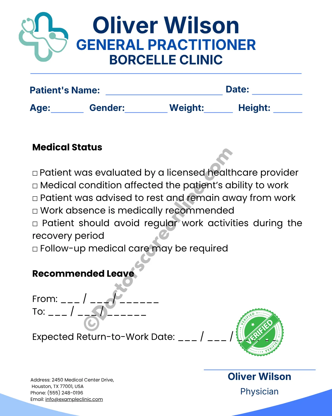 Doctor’s Note for Work Absence
