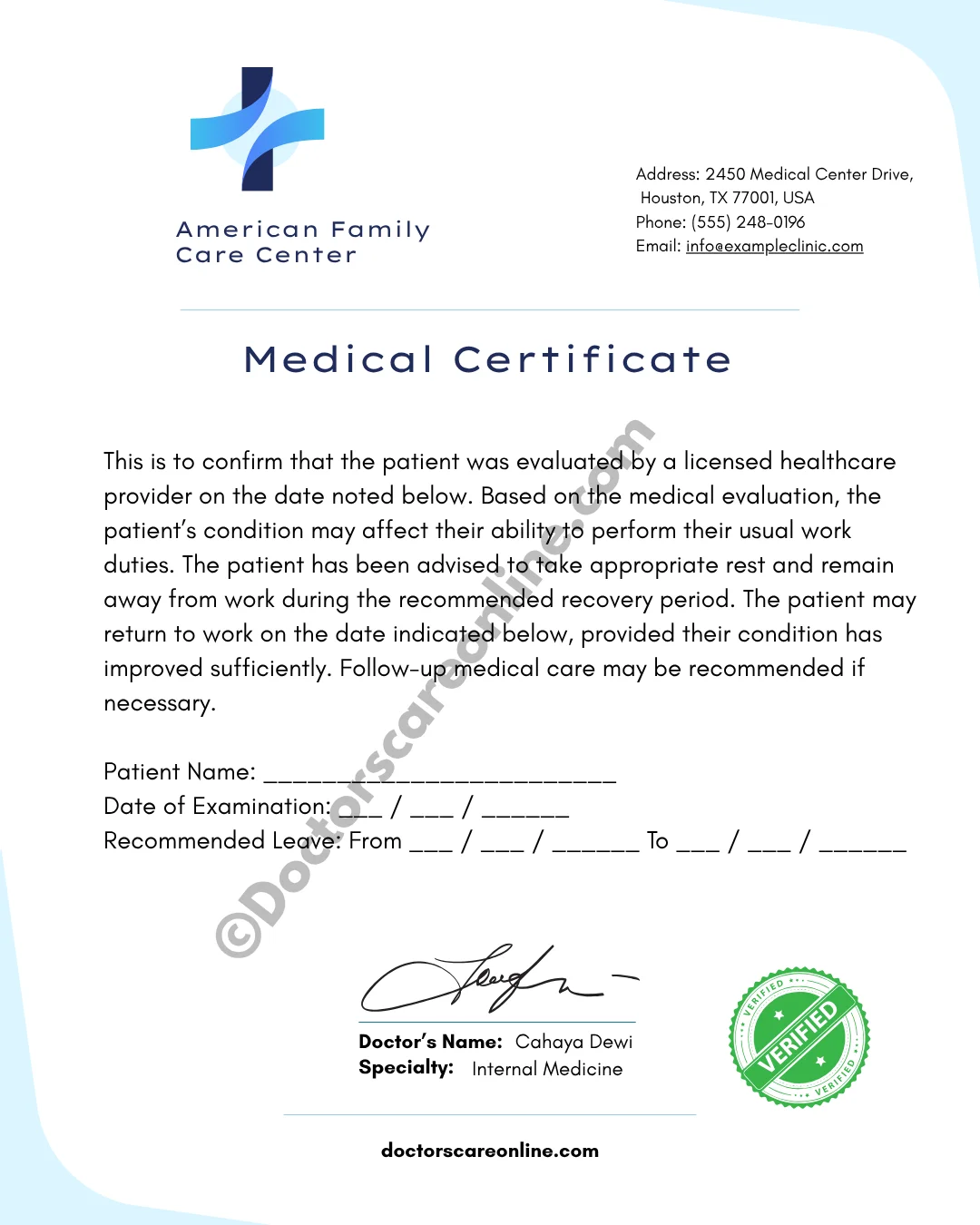 Doctor’s Note for Work Absence