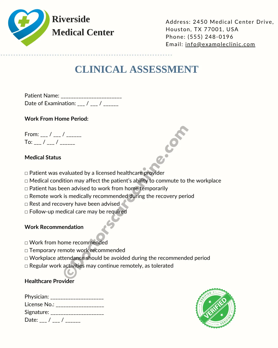 Doctor’s Note for Work From Home