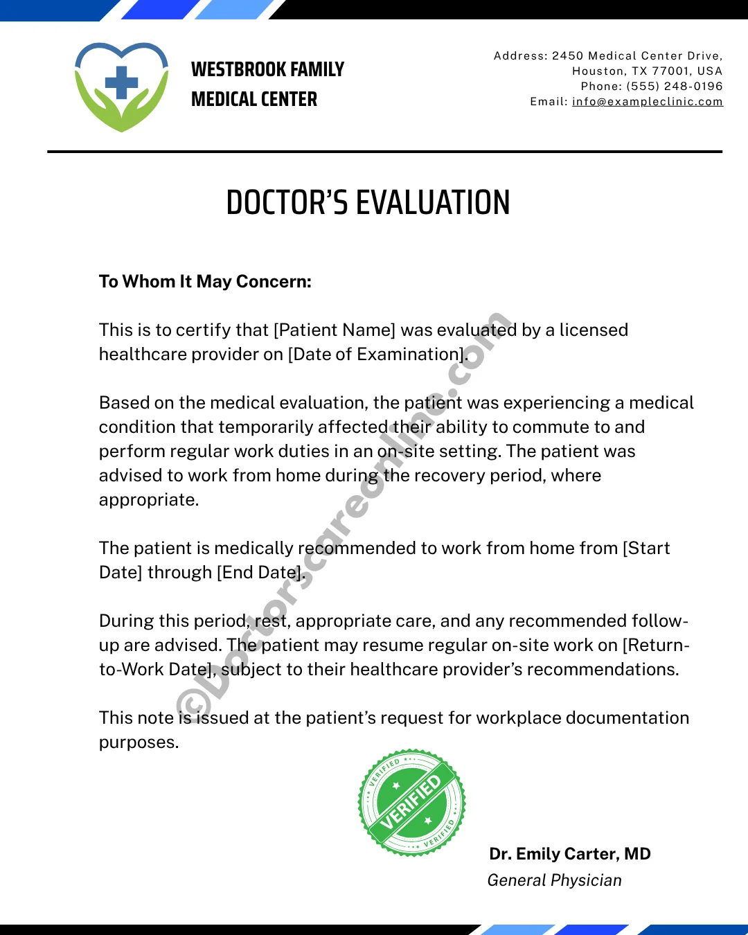 Doctor’s Note for Work From Home