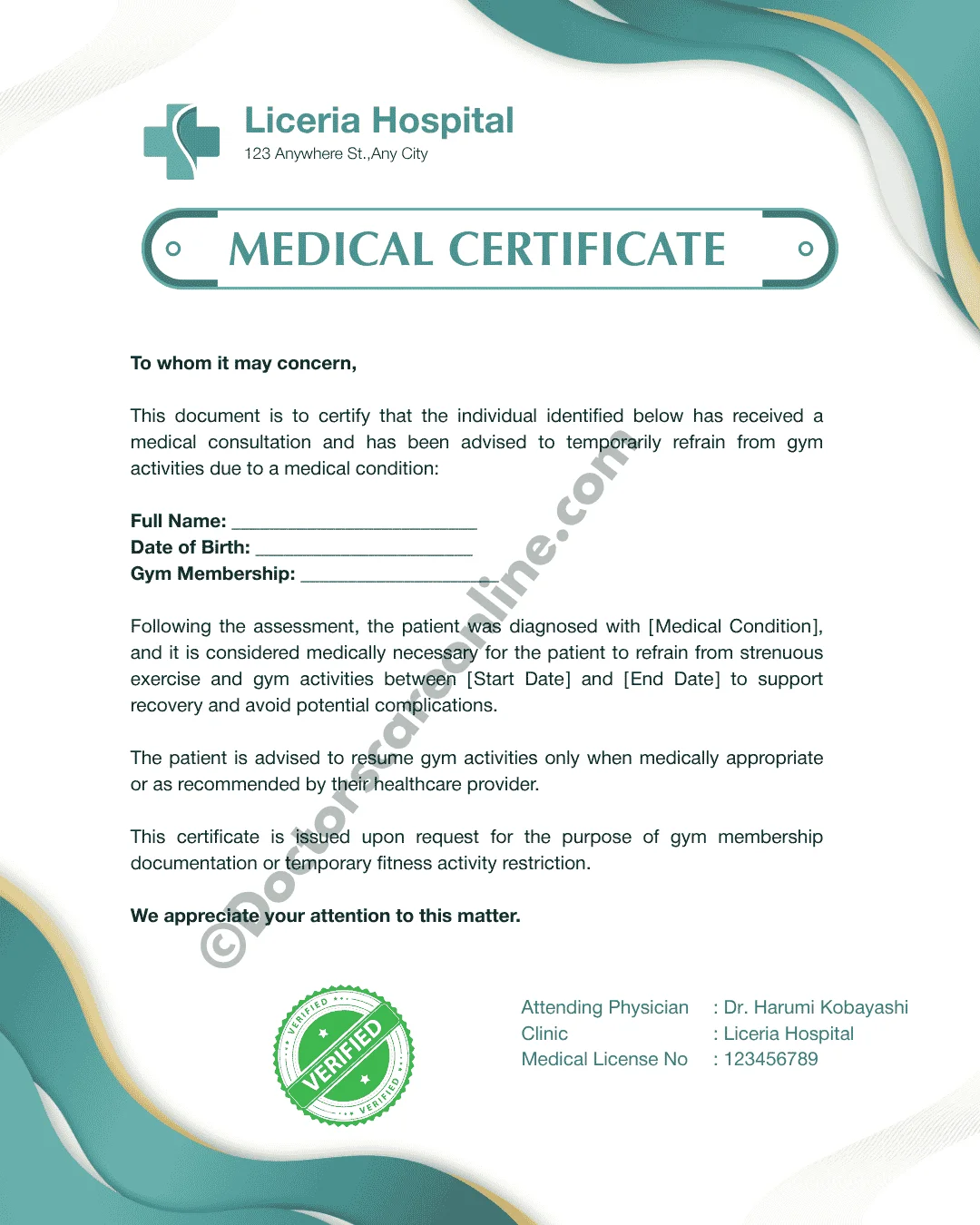 Doctors Note for Gym