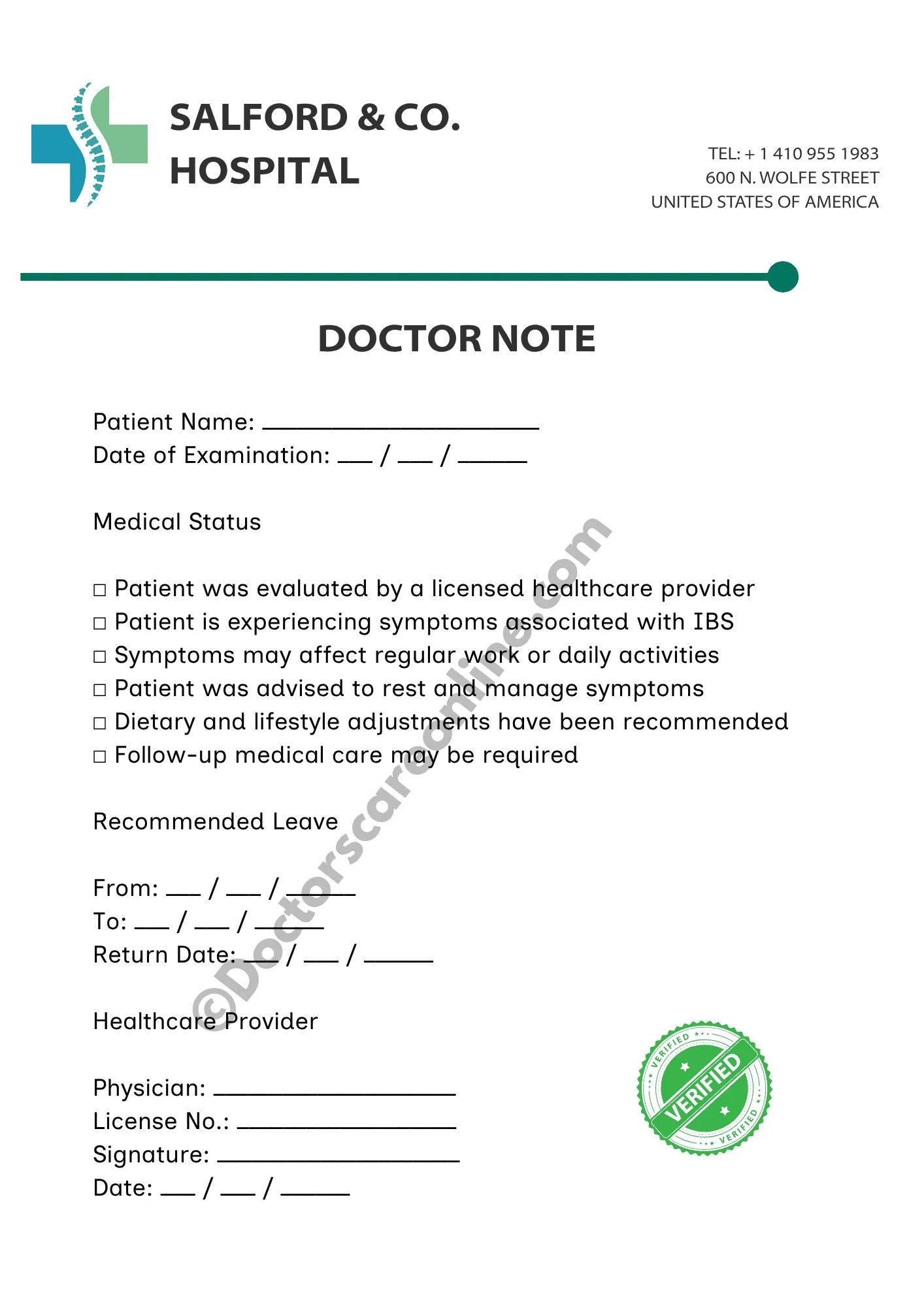 Doctors Note for IBS