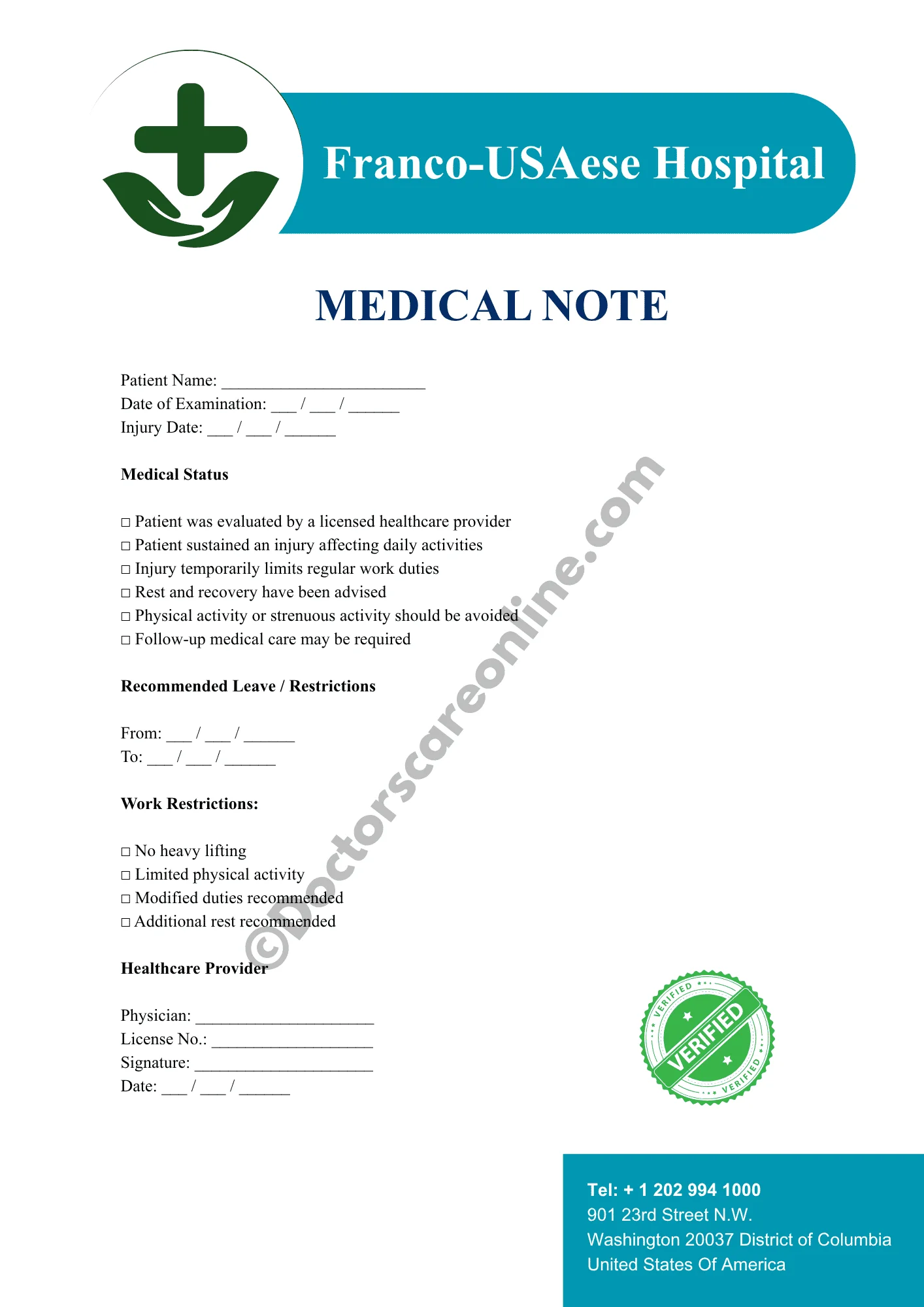 Doctor’s Note for Injury