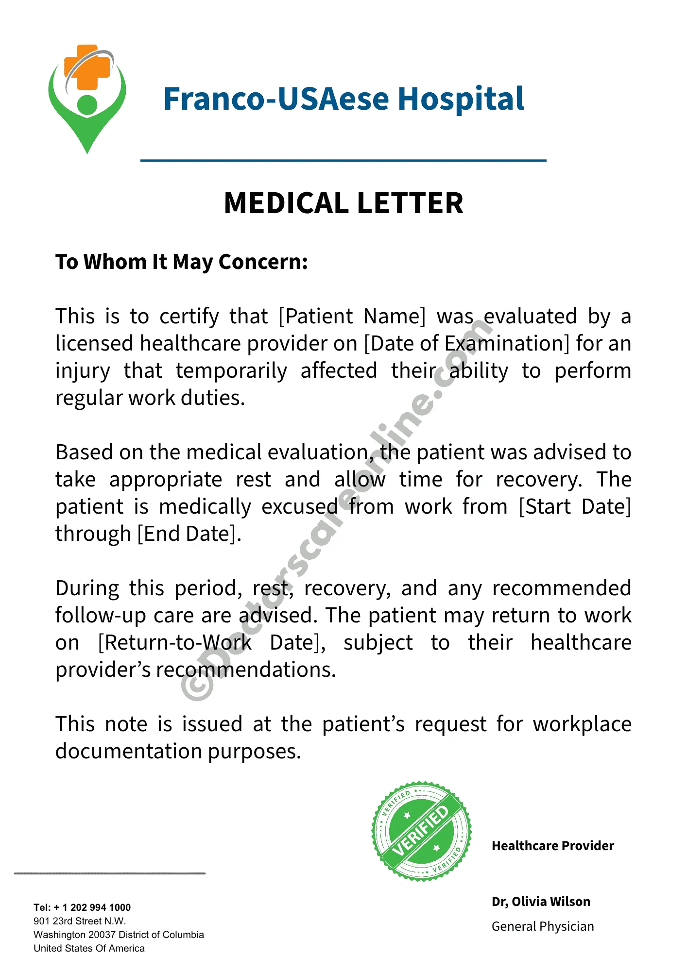 Doctor’s Note for Injury