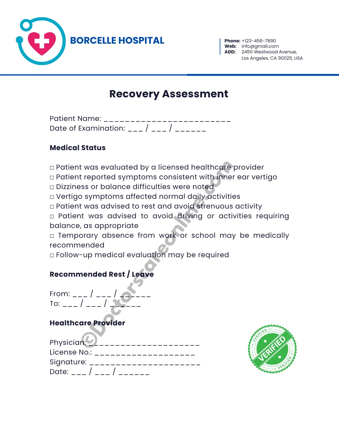 Doctor’s Note for Inner Ear Vertigo